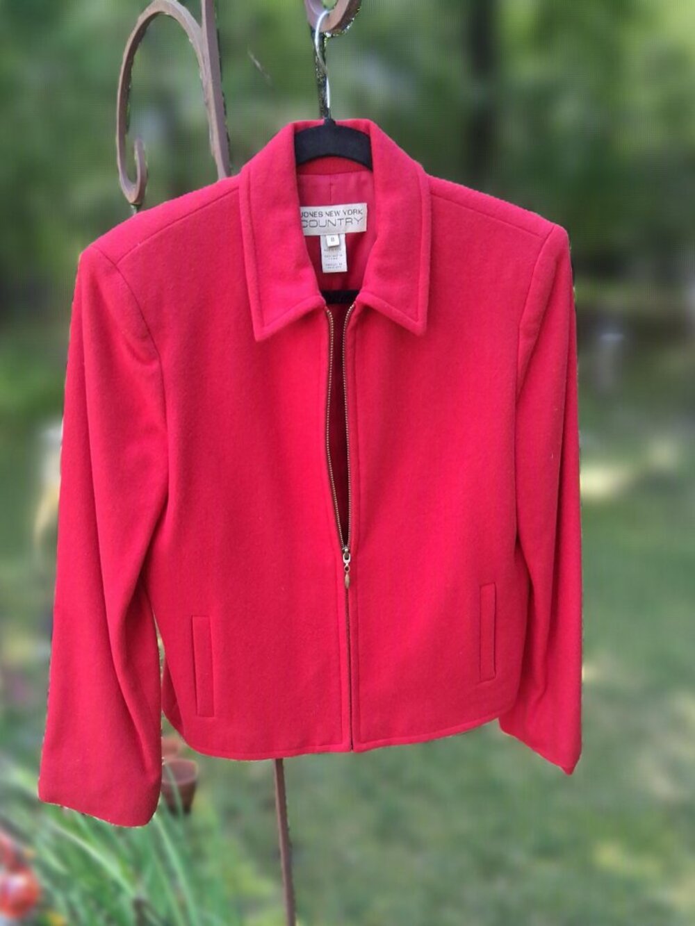 Vintage JONES NEW YORK COUNTRY Red Wool Blend Zip Up Jacket - Size 8